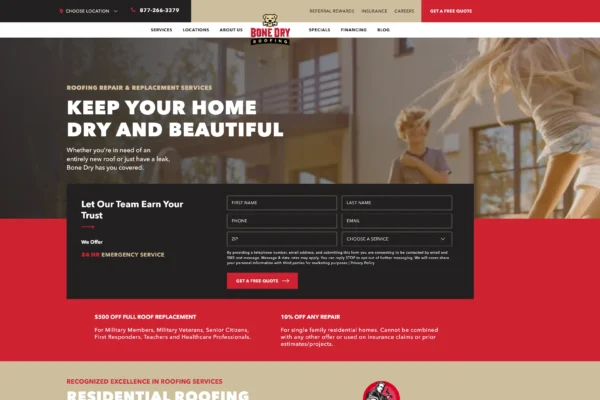 roofing home services website design example